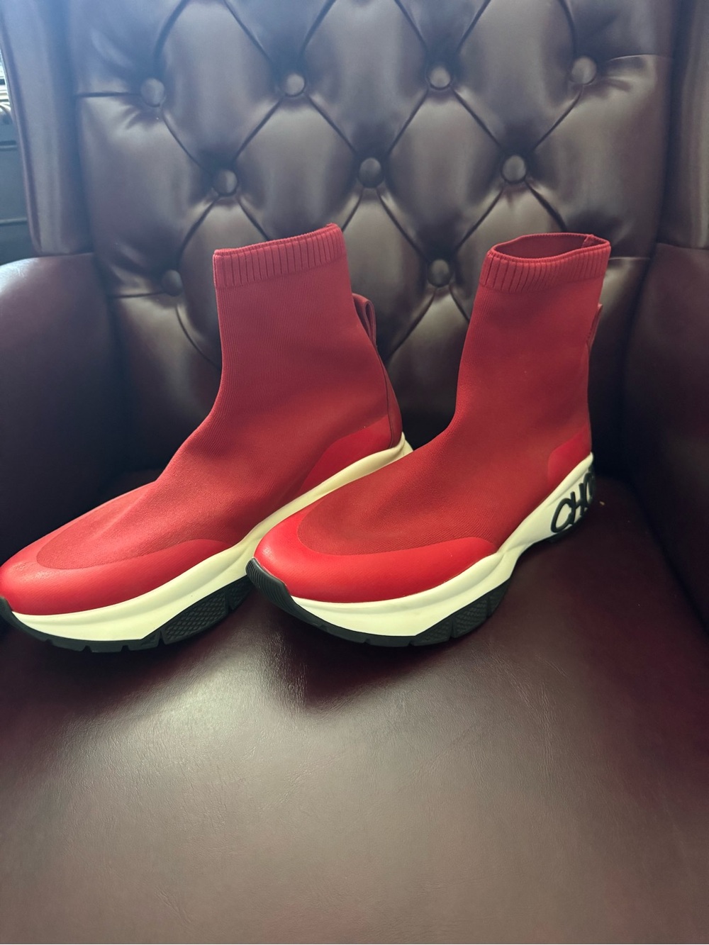 Jimmy Choo Red Sock-Style Knit Sneakers
